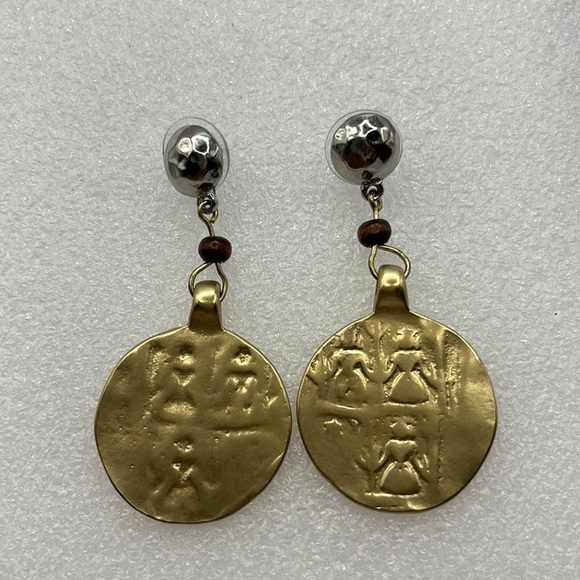 Chico’s Dangle Coin Earrings Mixed Metals Pierced stud earrings Long - Picture 1 of 10